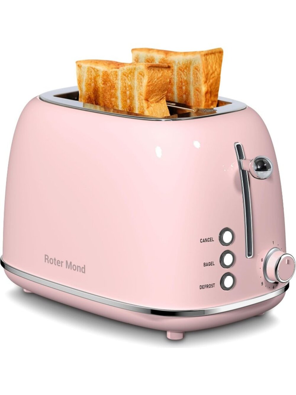 2 Slice Pink Retro Stainless Steel with Bagel Defrost Functions Tray Toaster